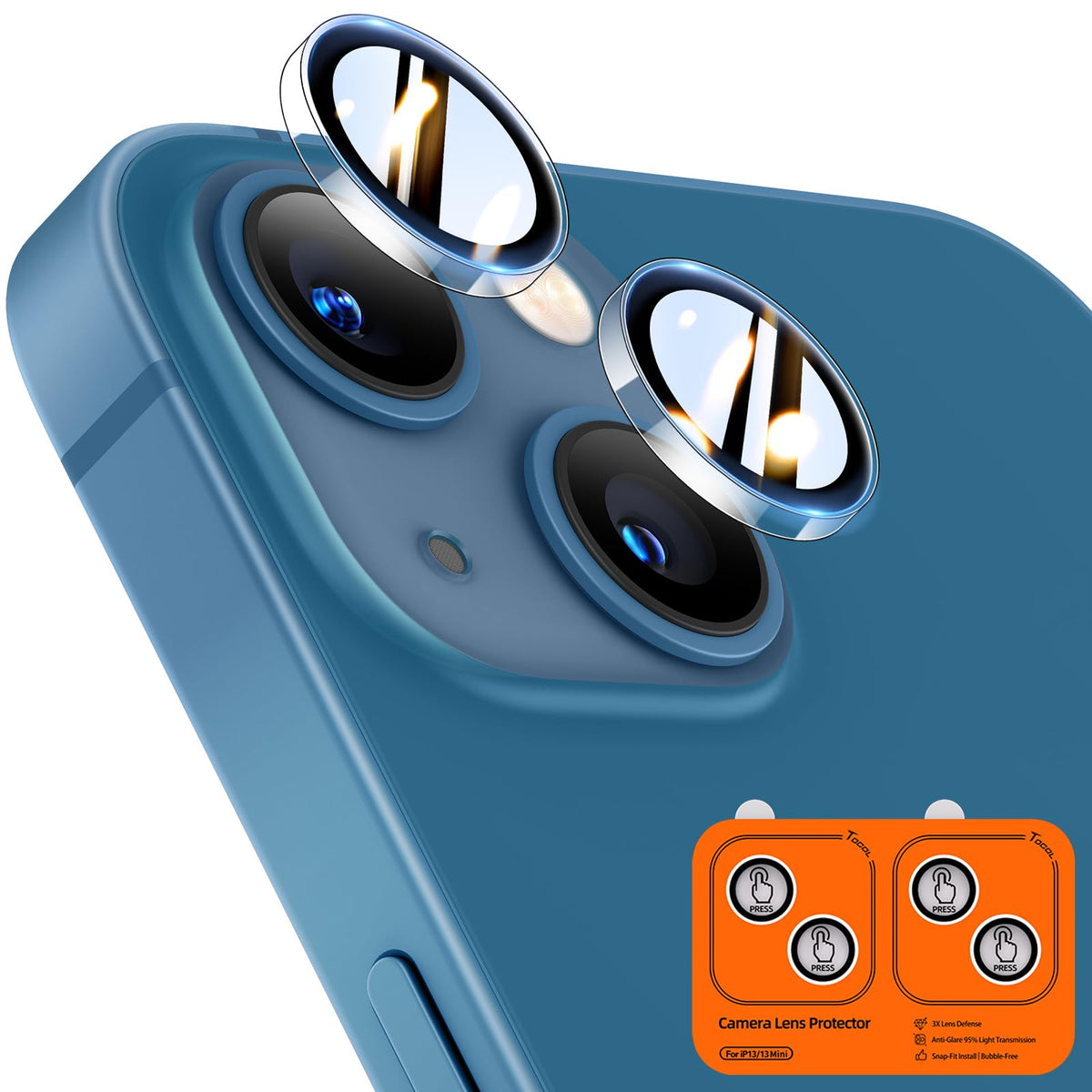 TOCOL Camera Lens Protector for iPhone 13 / iPhone 13 Mini Tempered Glass HD Individual Scratch Resistant Camera Cover Accessories Case Friendly 2 Pack（Clear）