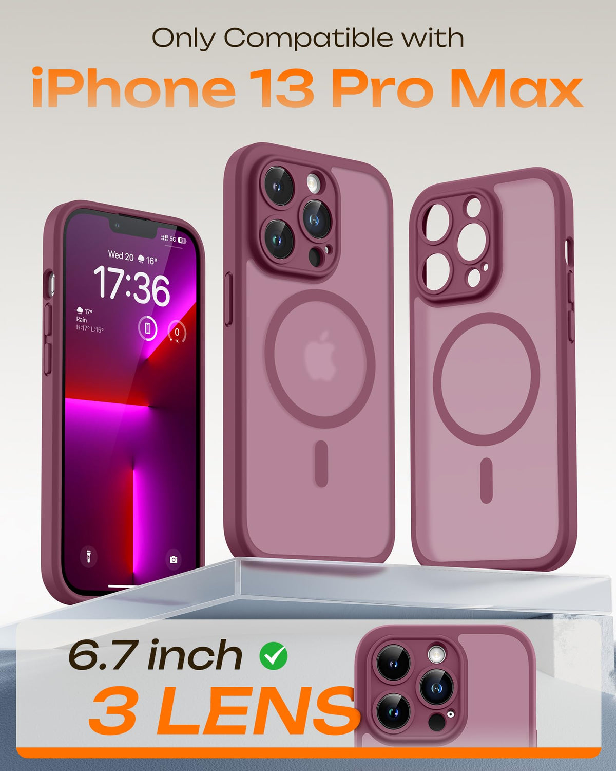 TOCOL for iPhone 13 Pro Max Case, Compatible with MagSafe, Plum