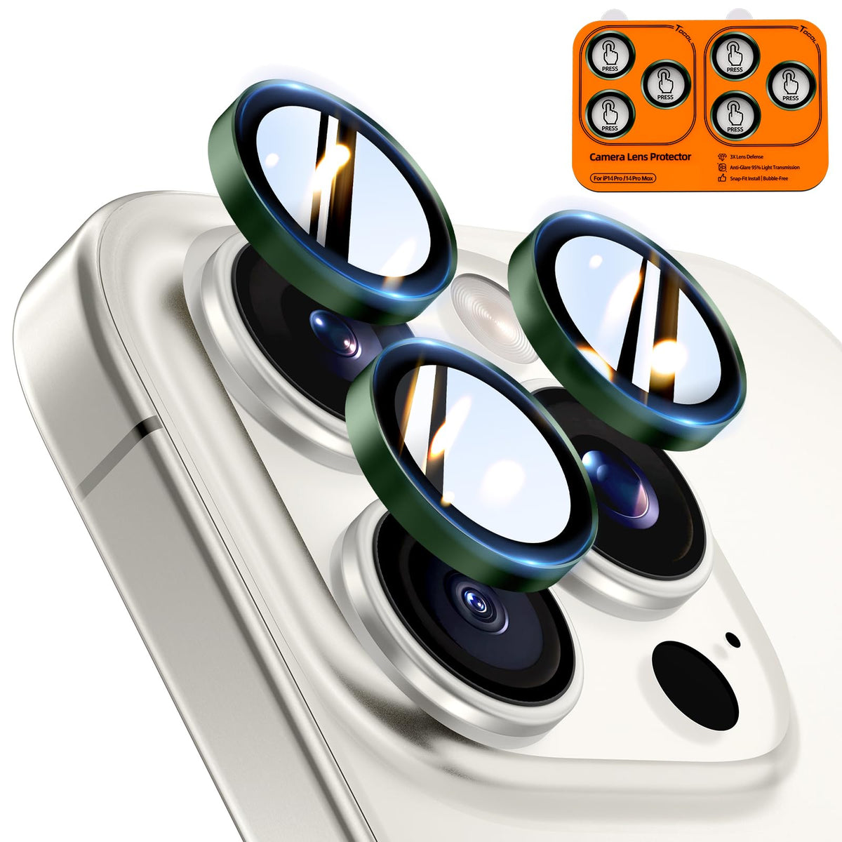 TOCOL for iPhone 14 Pro Max Camera Lens Protector/iPhone 14 Pro Camera Lens Protector Tempered Glass HD Individual Scratch Resistant Cover Accessories Case Friendly 2 Pack（Alpine Green）
