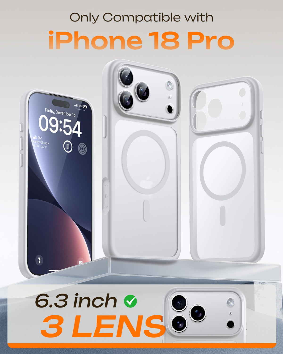 TOCOL for iPhone 18 Pro Case, Compatible with MagSafe, White