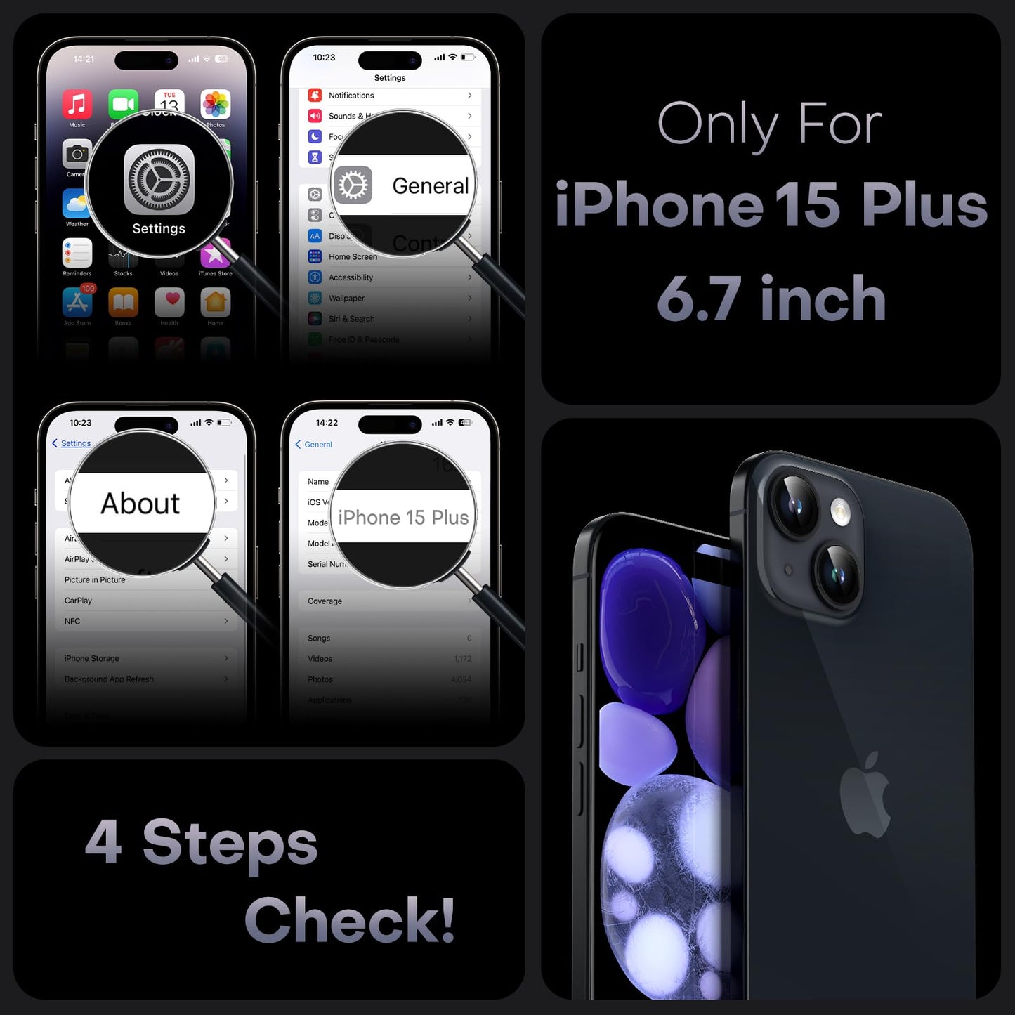 TOCOL for iPhone 15 Plus Case, Compatible with MagSafe, Matte Black