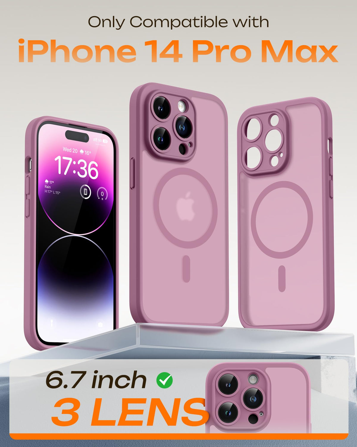 TOCOL for iPhone 14 Pro Max Case, Compatible with MagSafe, Lilac Purple
