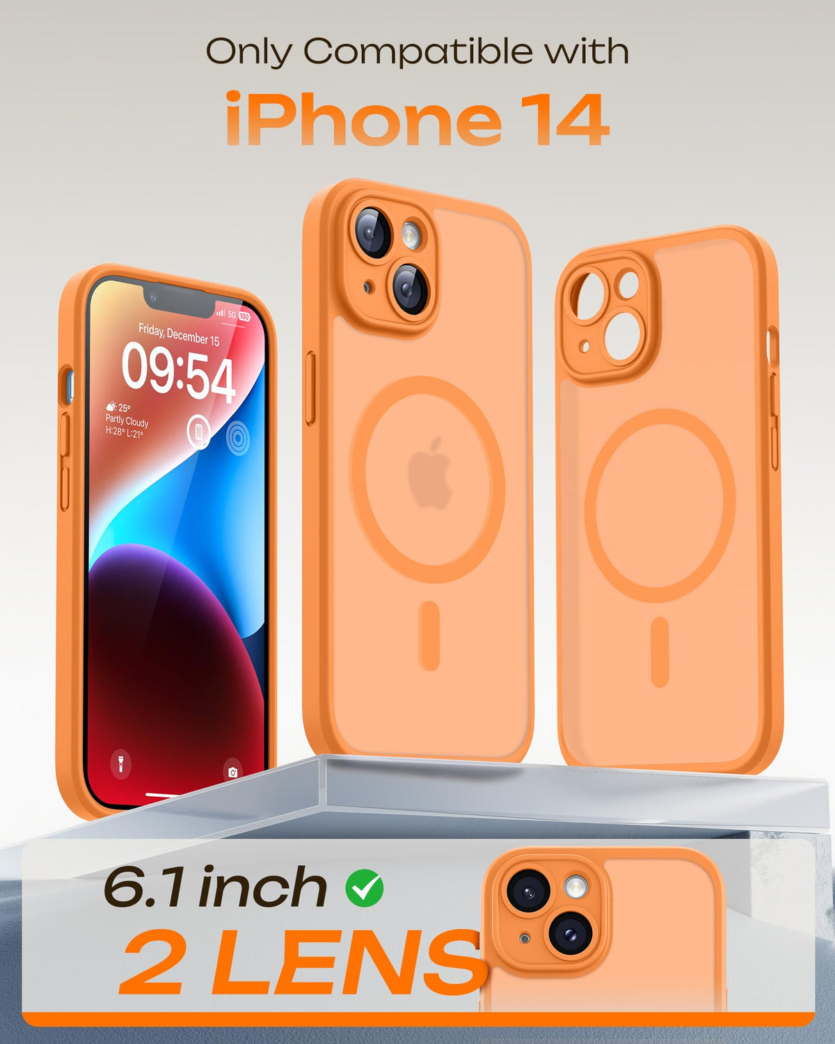 TOCOL for iPhone 14 Case, Compatible with MagSafe, Orange