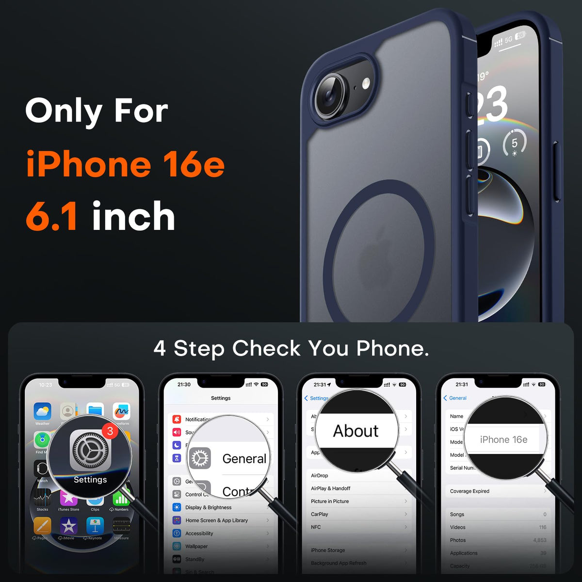 TOCOL for iPhone 17e/16e Case, Compatible with MagSafe, Dark Blue