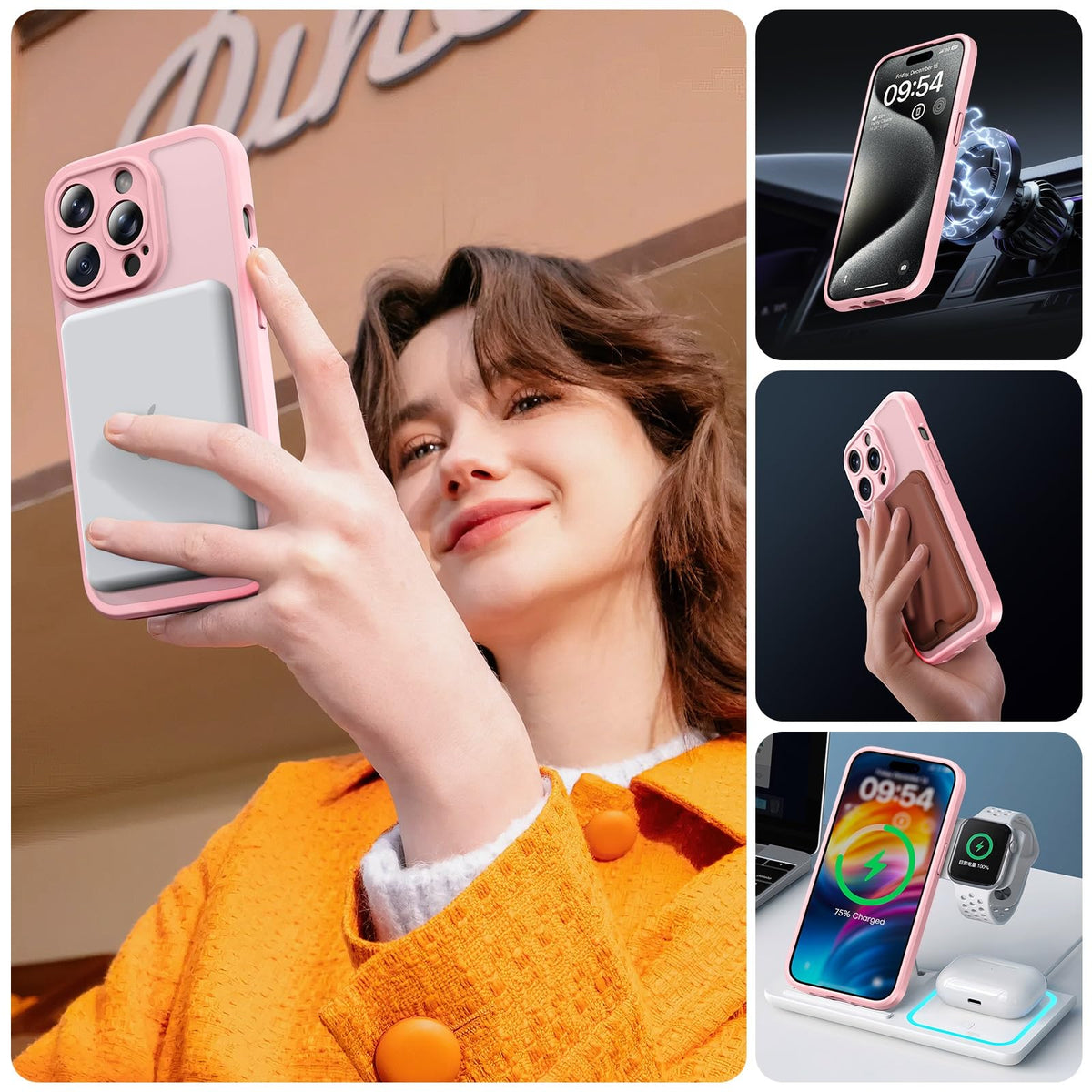 TOCOL for iPhone 15 Pro Max Case, Compatible with MagSafe, Light Pink
