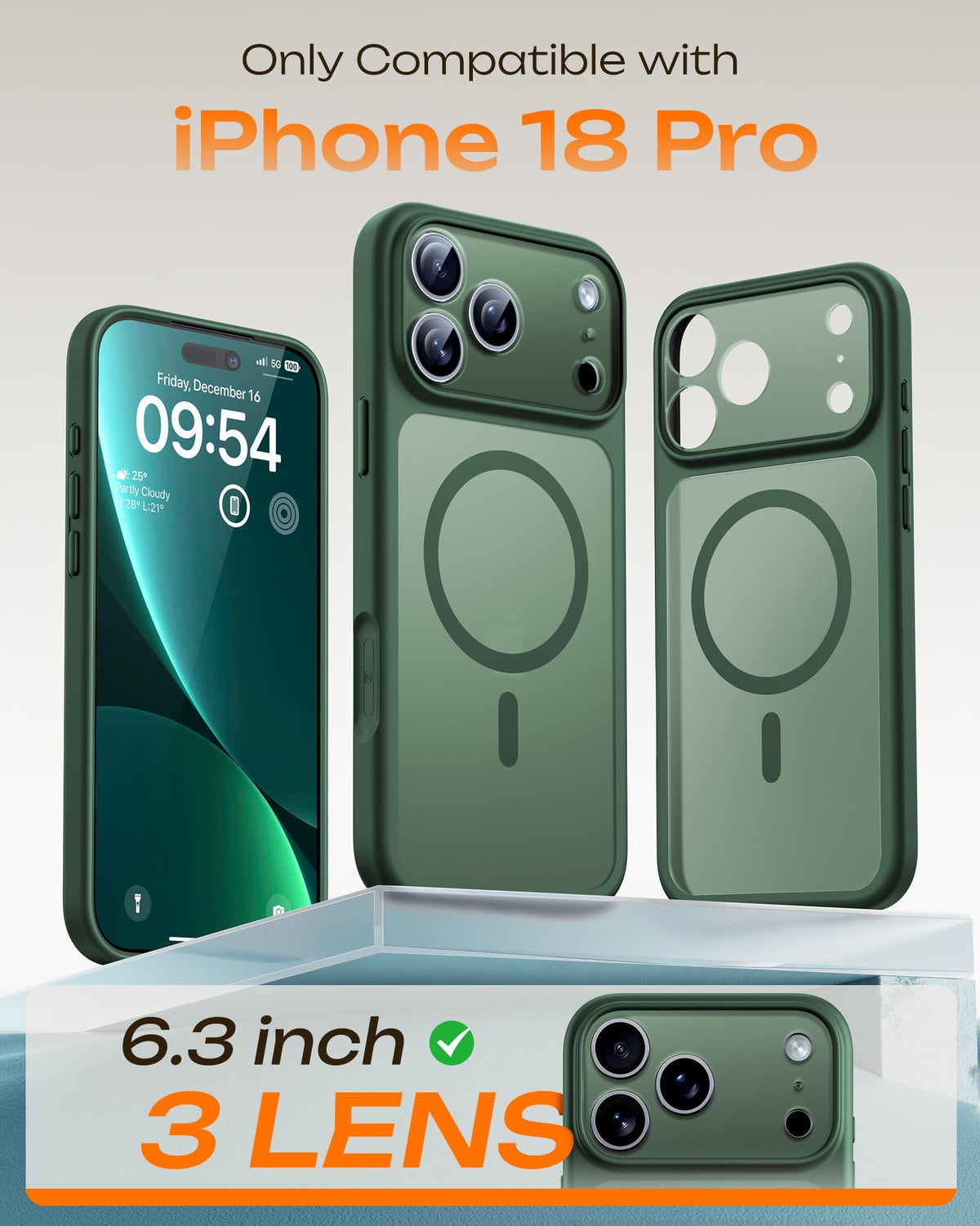 TOCOL for iPhone 18 Pro Case, Compatible with MagSafe, Alpine Green