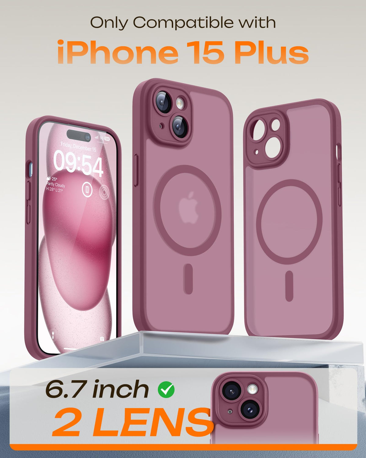 TOCOL for iPhone 15 Plus Case, Compatible with MagSafe, Plum