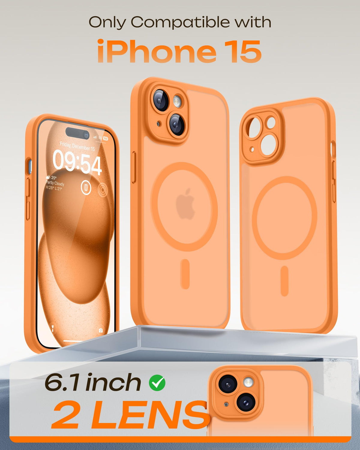 TOCOL for iPhone 15 Case, Compatible with MagSafe, Orange