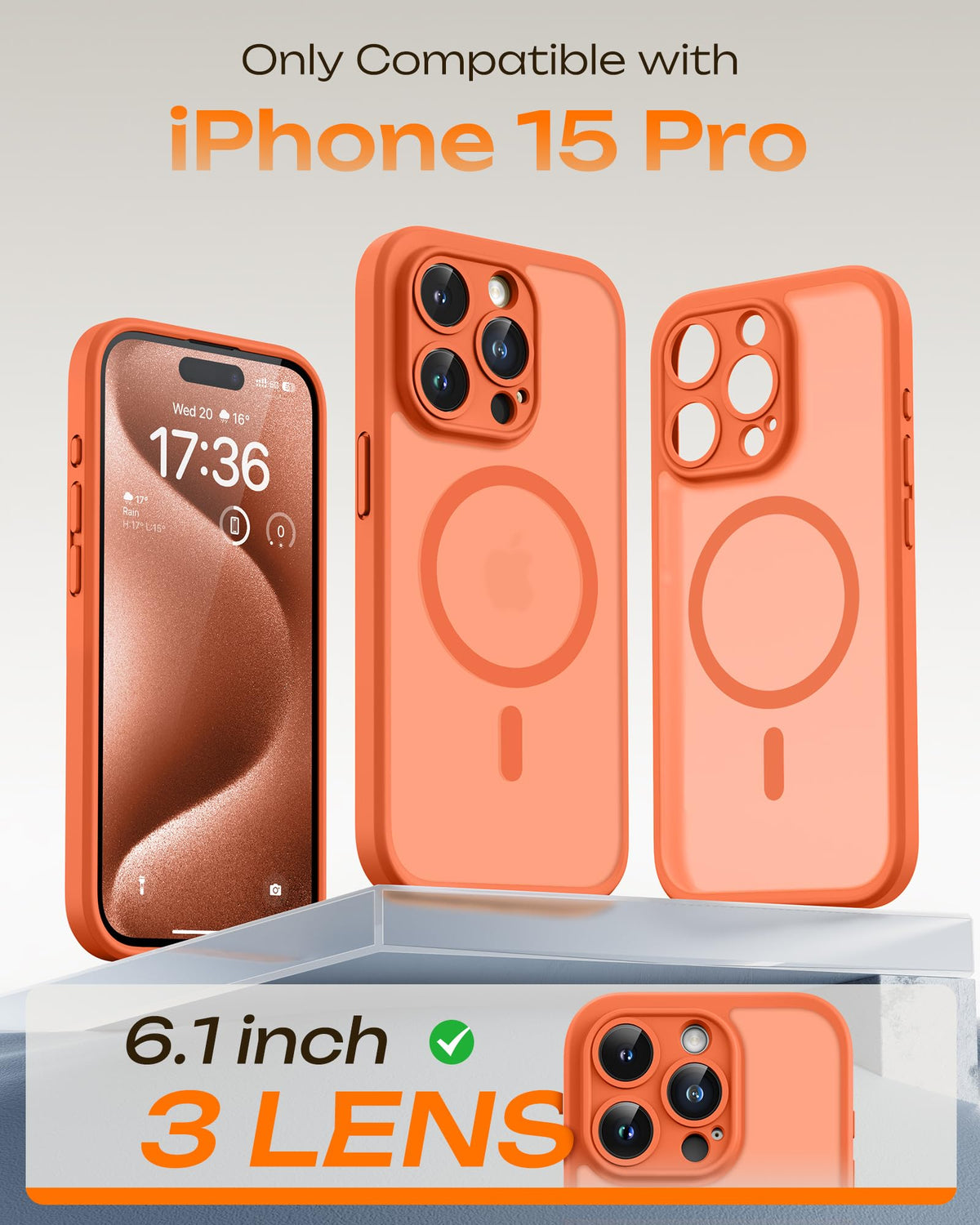TOCOL for iPhone 15 Pro Case, Compatible with MagSafe, Orange