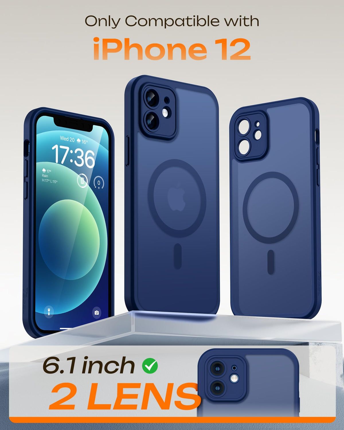 TOCOL for iPhone 12 Case, Compatible with MagSafe, Dark Blue