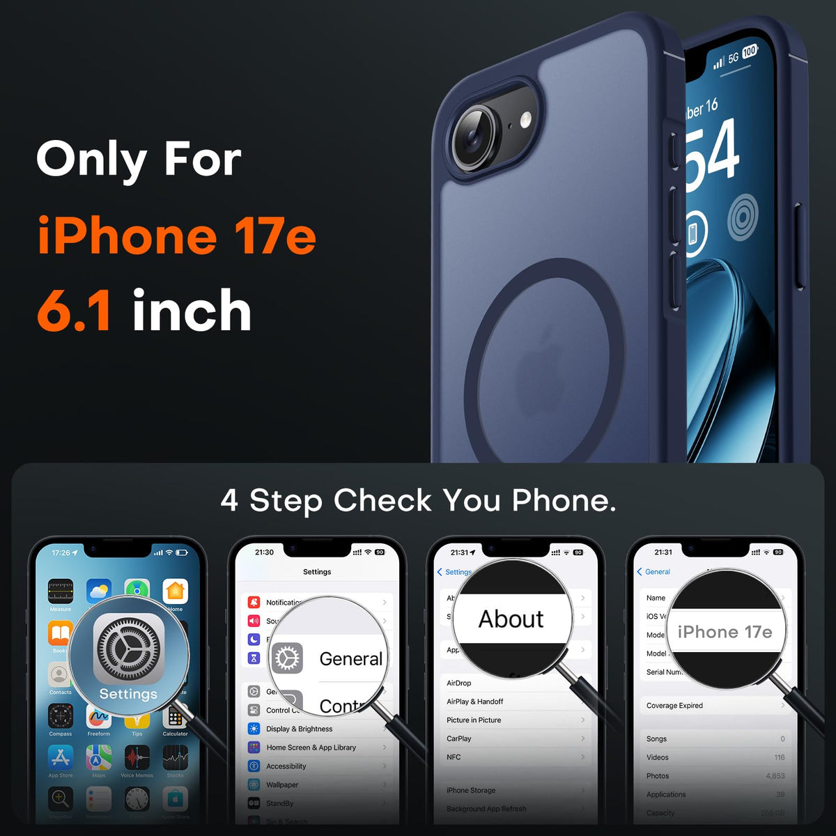 TOCOL for iPhone 17e Case, Compatible with MagSafe, Dark Blue