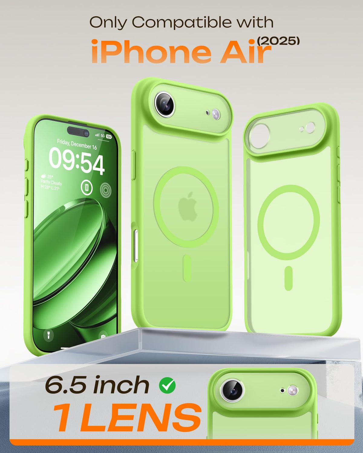 TOCOL For iPhone Air Case for MagSafe, Full Camera Protection, Built-in Magnetic Ring, Shockproof, Scratch-Resistant, Translucent Matte Mobile Phone Case for iPhone 17 Air Case 6.5 Inches, Green