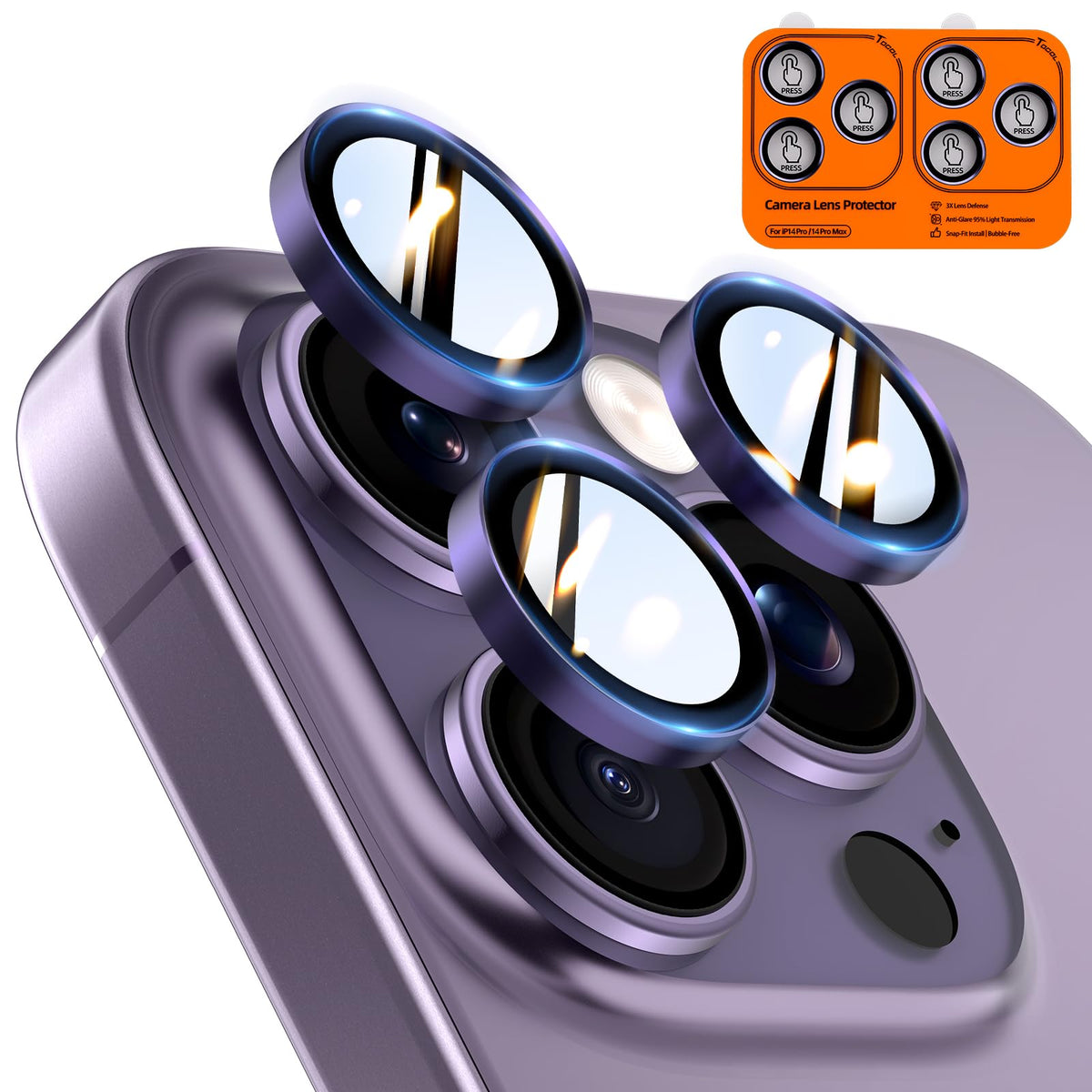 TOCOL for iPhone 14 Pro Max Camera Lens Protector/iPhone 14 Pro Camera Lens Protector Tempered Glass HD Individual Scratch Resistant Cover Accessories Case Friendly 2 Pack（Purple）