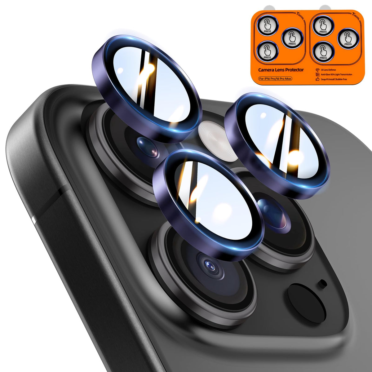 TOCOL for iPhone 16 Pro Max Camera Lens Protector/iPhone 16 Pro Camera Lens Protector Tempered Glass HD Individual Scratch Resistant Cover Accessories Case Friendly 2 Pack（Purple）
