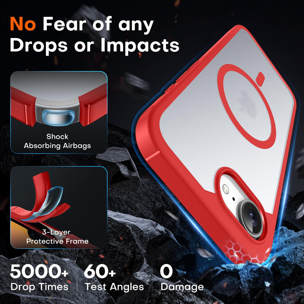 TOCOL for iPhone 17e/16e Case, Compatible with MagSafe, Red
