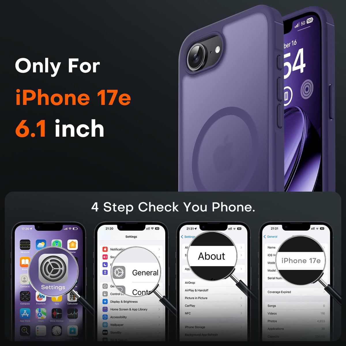 TOCOL for iPhone 17e Case, Compatible with MagSafe, Mid Purple
