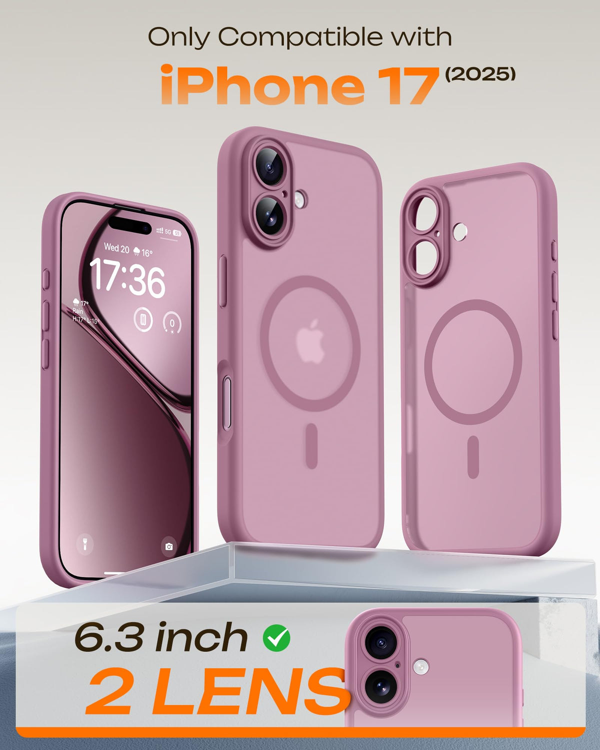 TOCOL for iPhone 17 Case, Compatible with MagSafe, Lilac Purple