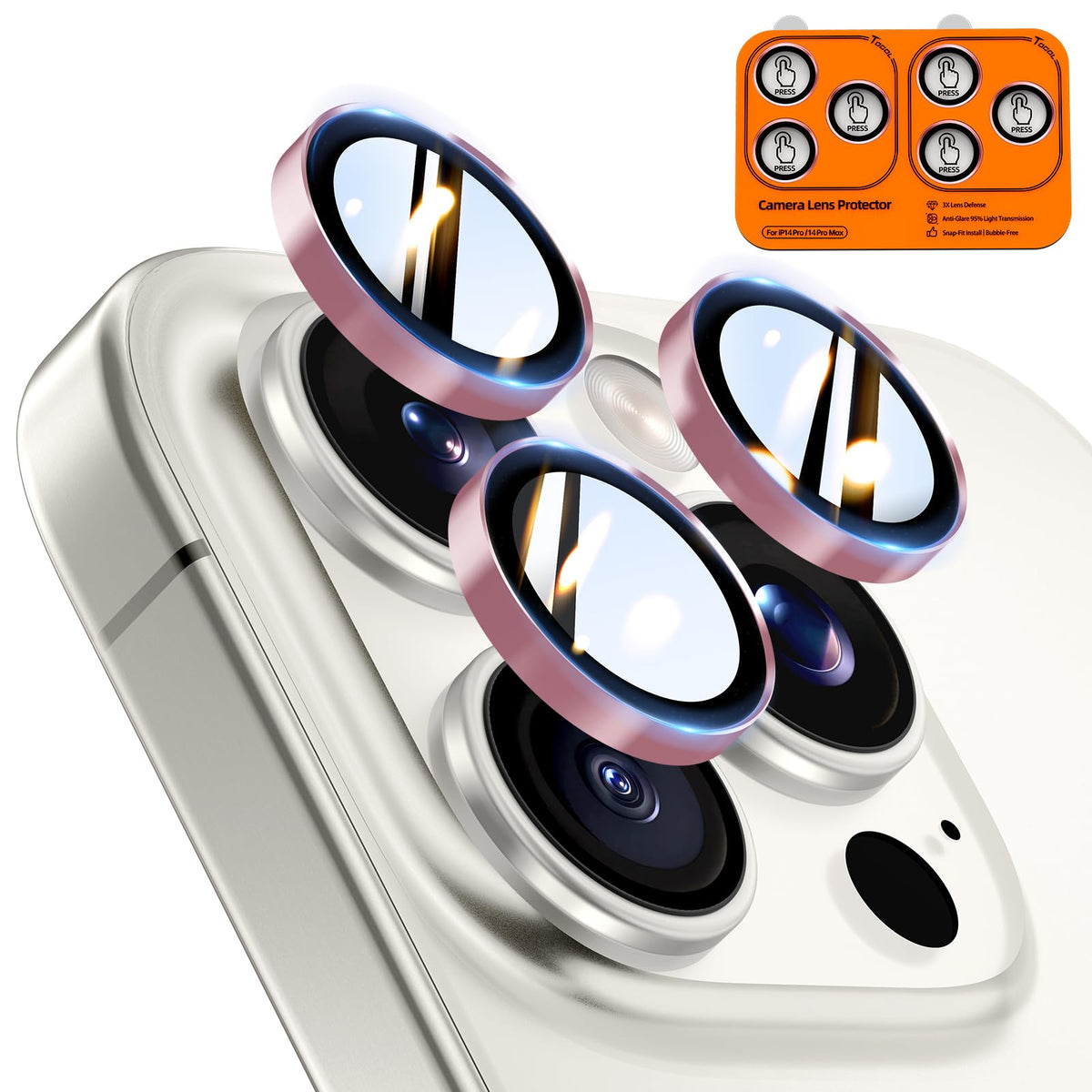 TOCOL for iPhone 14 Pro Max Camera Lens Protector/iPhone 14 Pro Camera Lens Protector Tempered Glass HD Individual Scratch Resistant Cover Accessories Case Friendly 2 Pack（Pink）