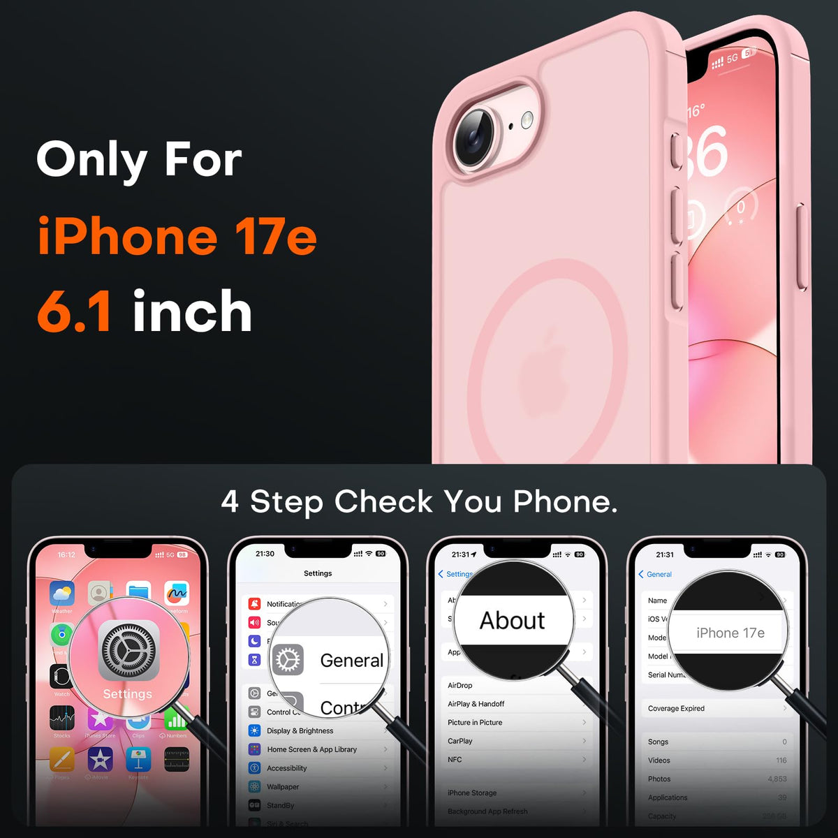 TOCOL for iPhone 17e Case, Compatible with MagSafe, Light Pink