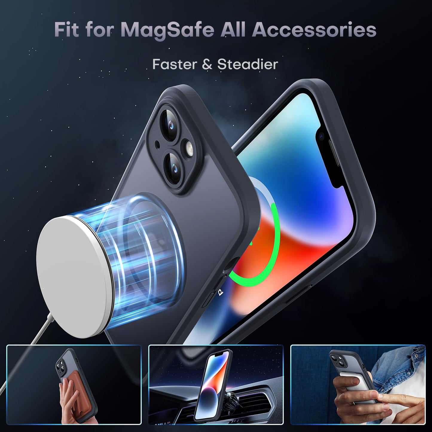 TOCOL for iPhone 14 Case, Compatible with MagSafe, Black