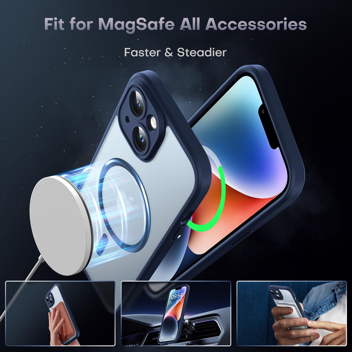 TOCOL 3-in-1 Case for iPhone 14 for Magsafe, Full Camera Protection, Shockproof, Scratch-Resistant, Magnetic Mobile Phone Case for iPhone 14, Blue