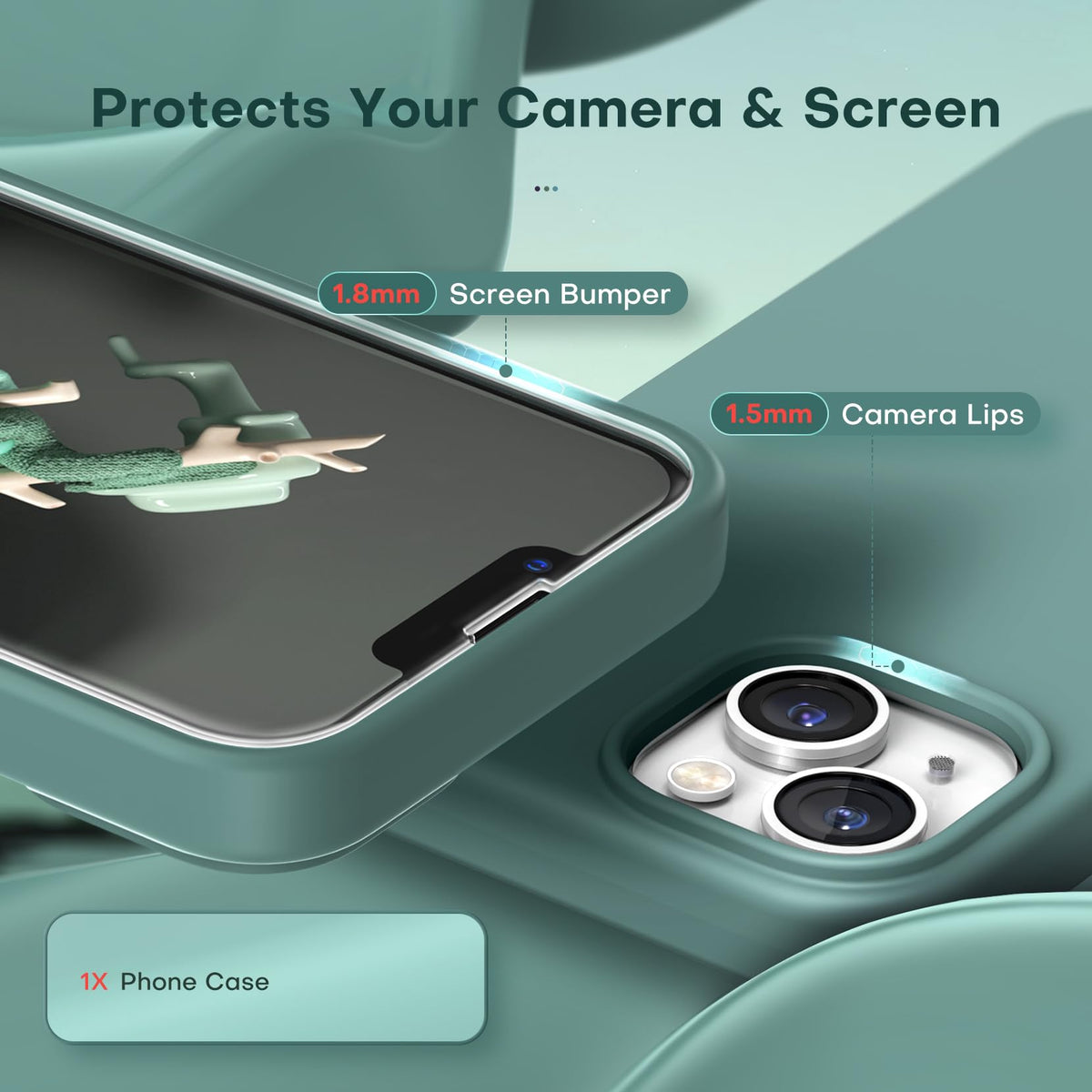 TOCOL for iPhone 14 Case, Slim Silicone Case for 14 6.1 Inch, Precise Fit, Anti-Slip, Drop Protection, Midnight Green