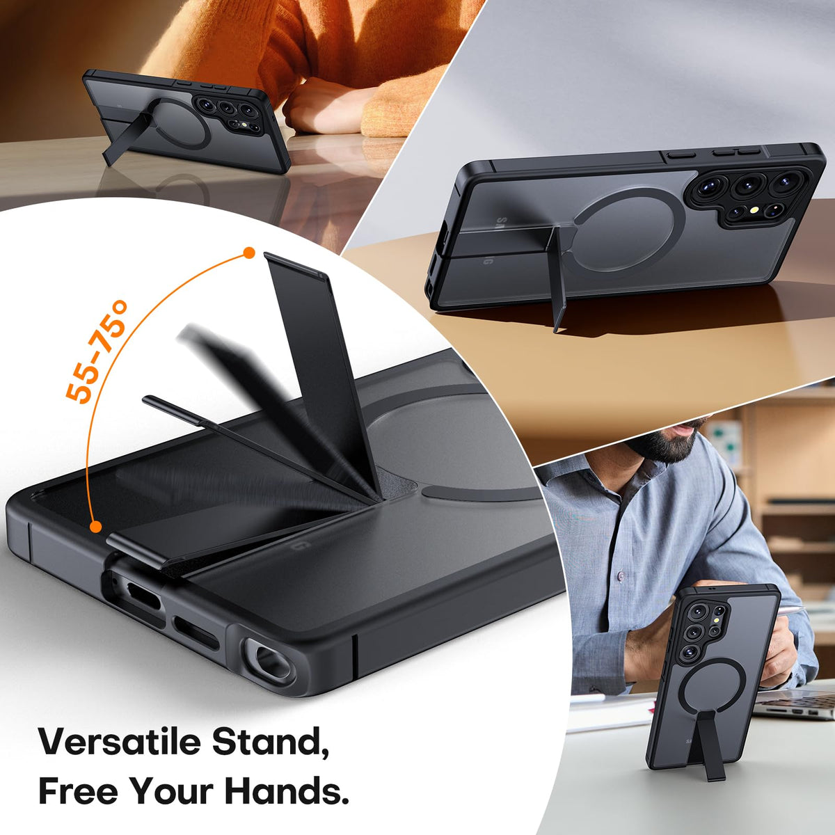 TOCOL for Samsung Galaxy S25 Ultra Case with Stand, Fit for MagSafe, Black