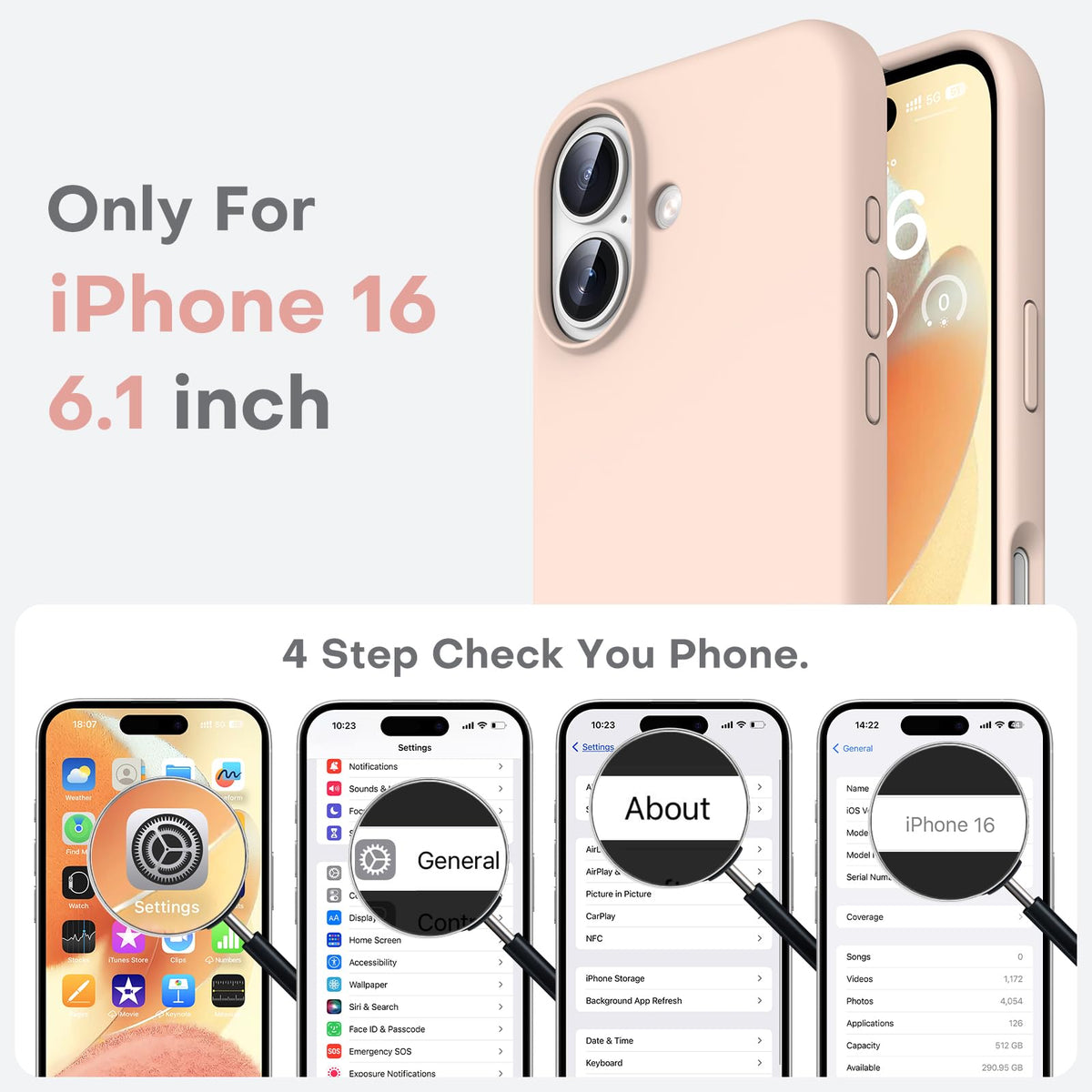 TOCOL 3 in 1 Silicone for iPhone 16 Case 6.1-Inch, with 2 Pack HD Tempered Glass Screen Protector, Liquid Silicone Slim Silky-Soft Touch [Multi-Color] [Anti-Scratch] Shockproof Cover, Pink