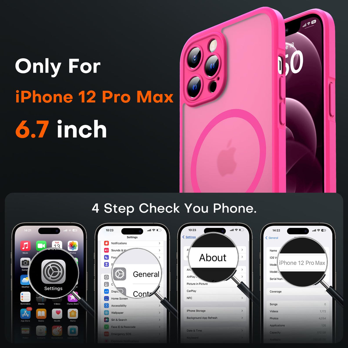 TOCOL for iPhone 12 Pro Max Case, Compatible with MagSafe, Hot Pink