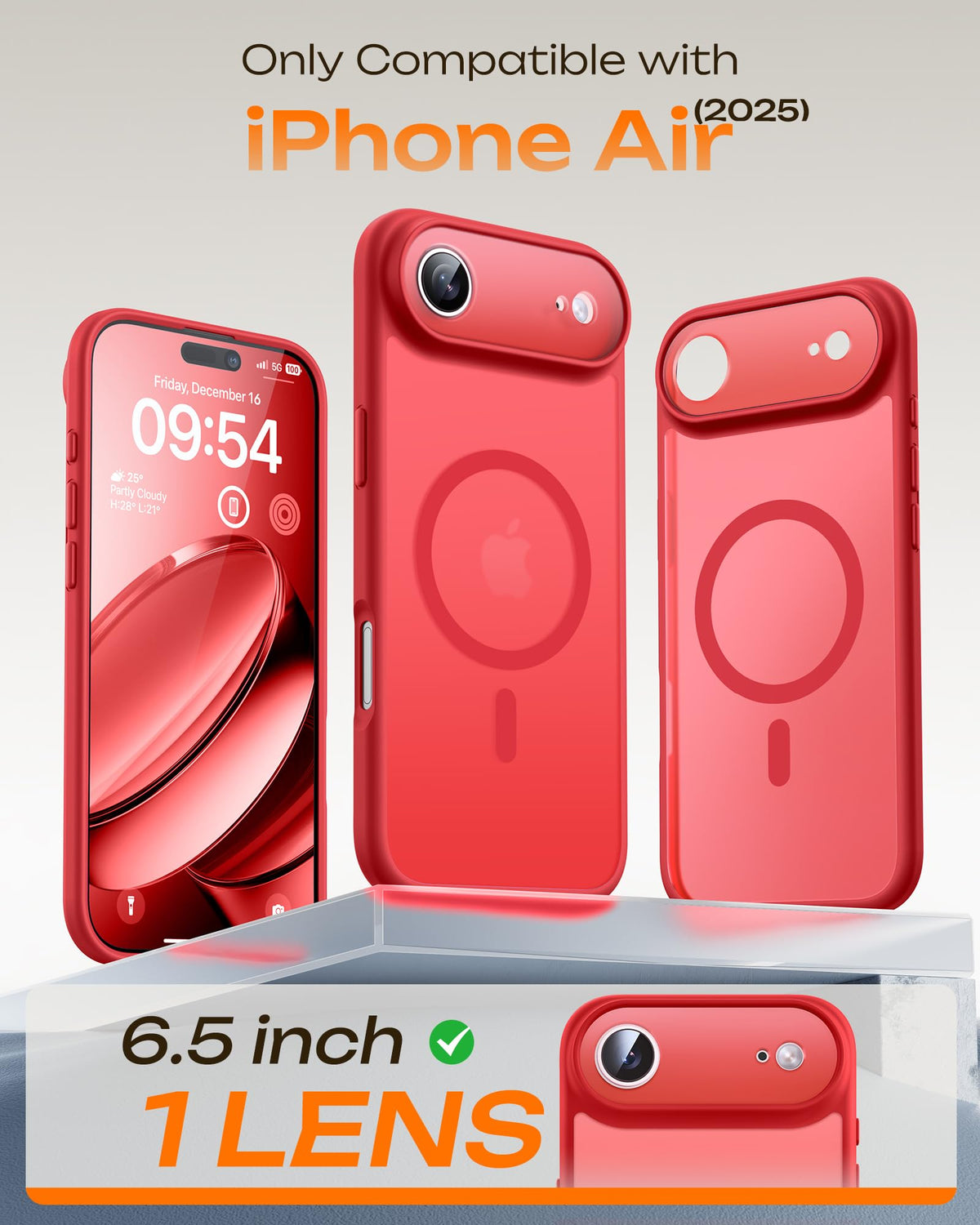 TOCOL for iPhone Air Case, Compatible with MagSafe, Red