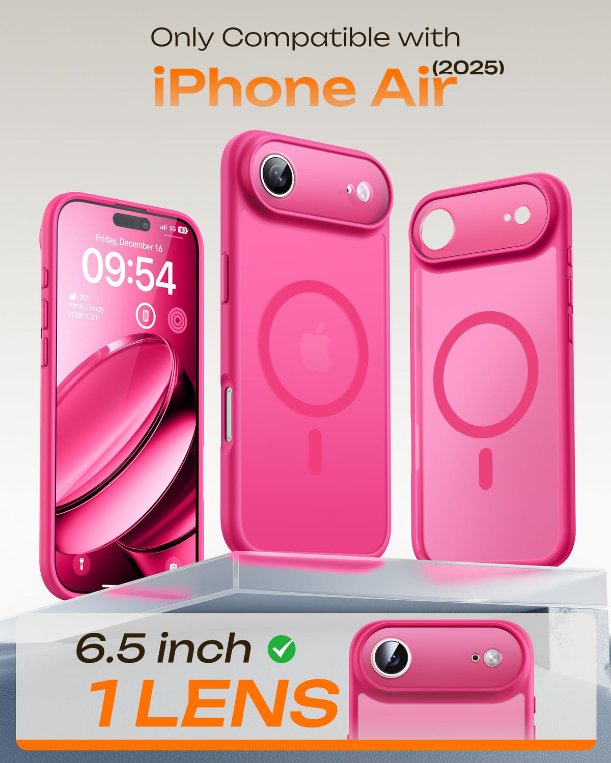 TOCOL for iPhone Air Case, Compatible with MagSafe, Hot Pink