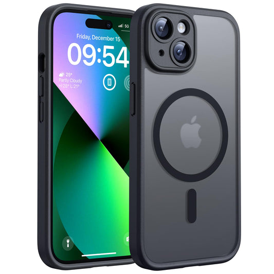 TOCOL Magnetic for iPhone 13 Case, Upgraded Full Camera Protection, Compatible with Magsafe, Drop Protection, Translucent Matte Back Bumper Phone Cover 6.1-Inch (Black)