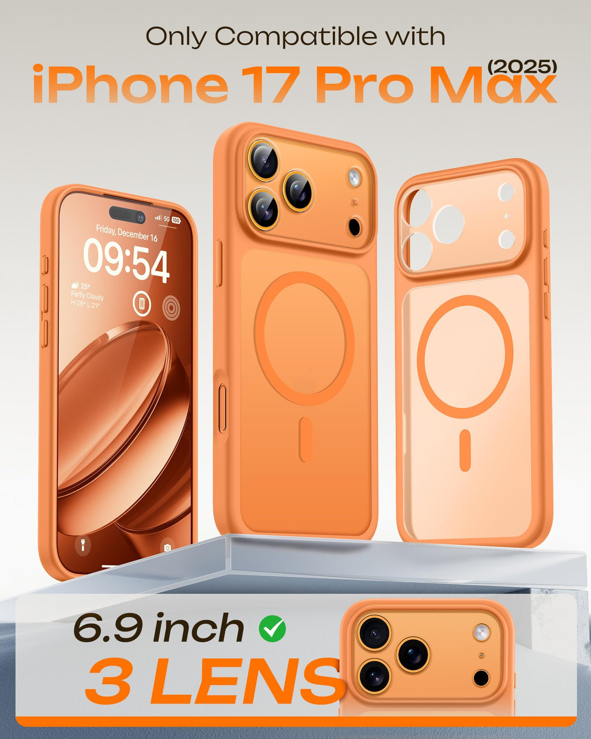 TOCOL for iPhone 17 Pro Max Case, Compatible with MagSafe, Orange
