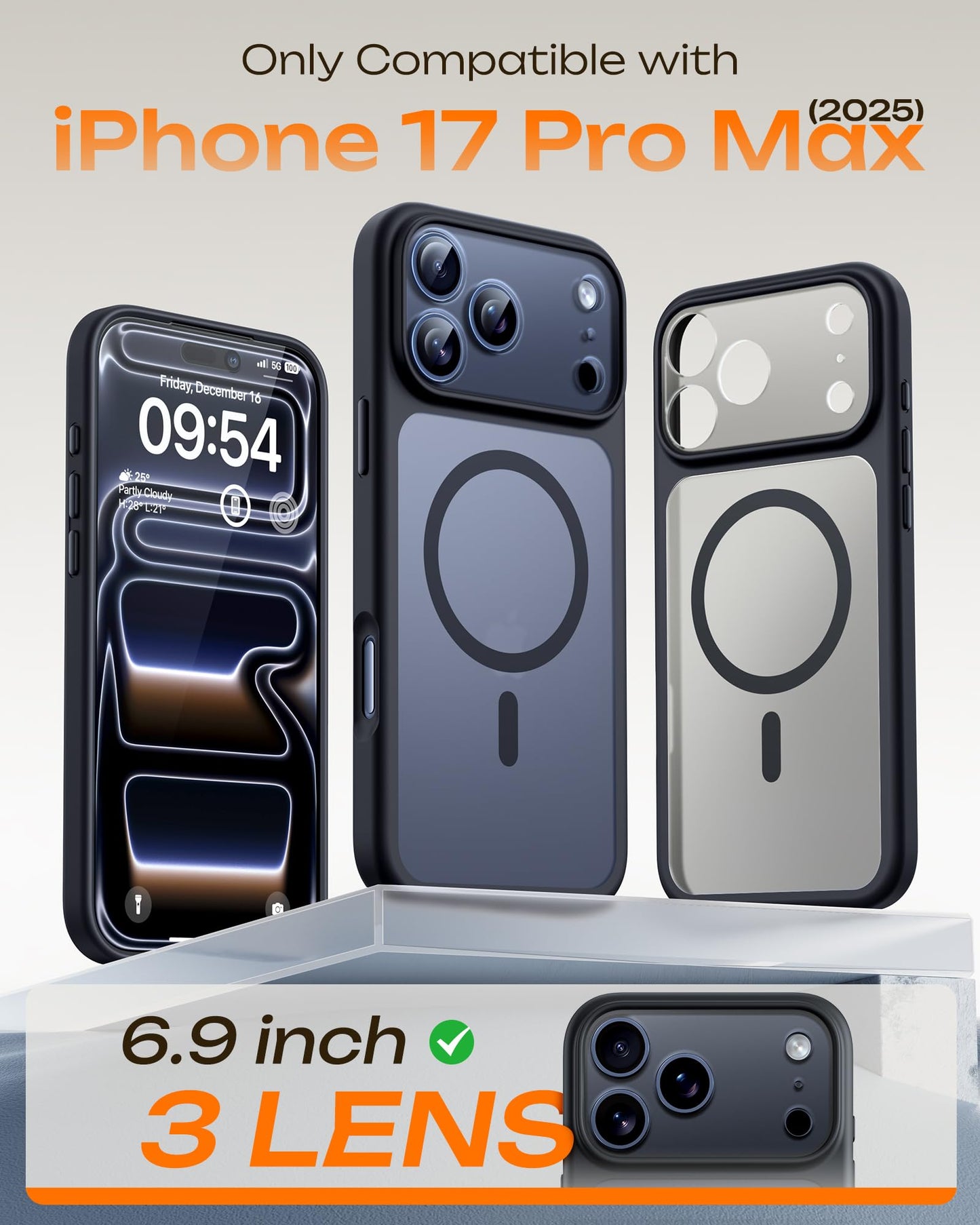 TOCOL for iPhone 17 Pro Max Case, Compatible with MagSafe, Black