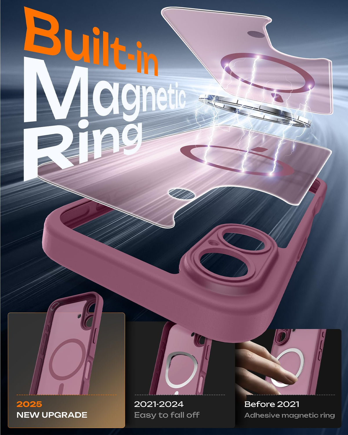 TOCOL for iPhone 16 Case, Compatible with MagSafe, Plum
