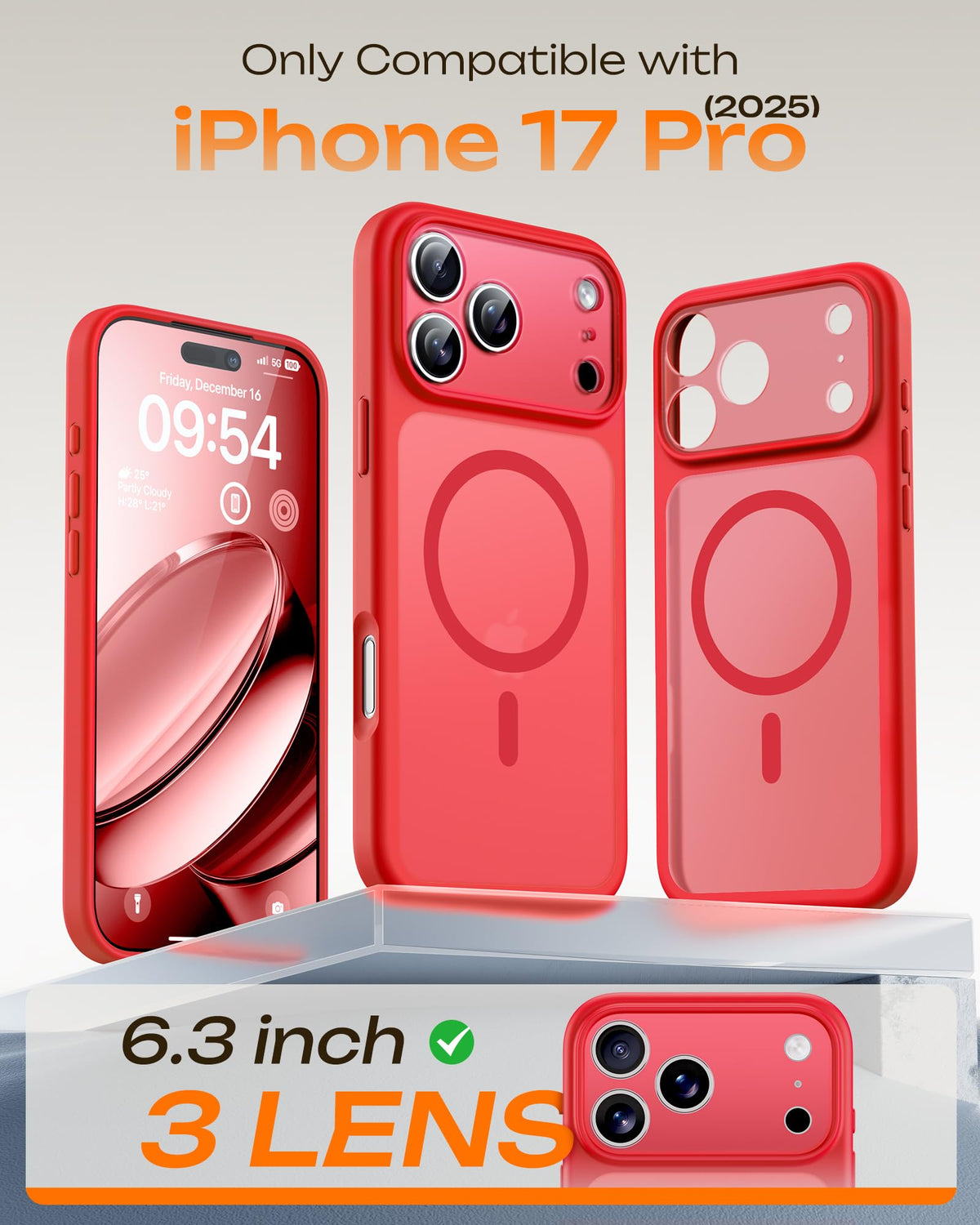 TOCOL for iPhone 17 Pro Case, Compatible with MagSafe, Red
