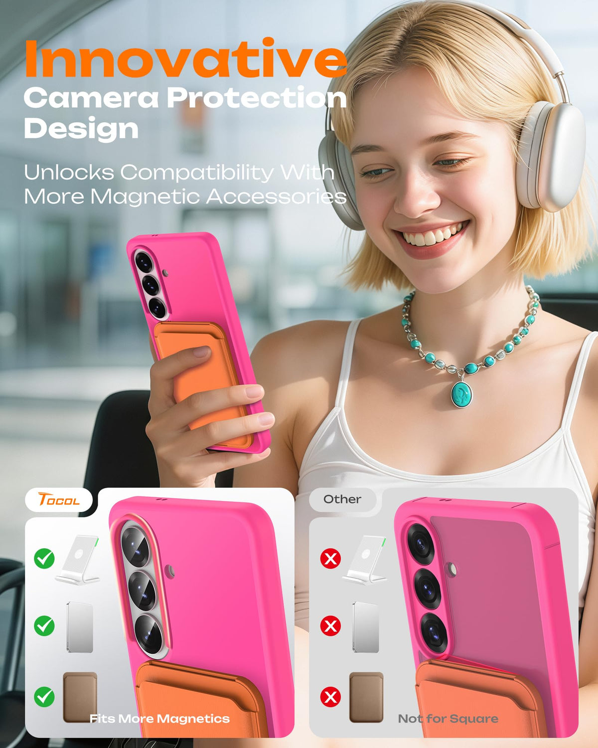 TOCOL for Samsung Galaxy S26 Case, Compatible with MagSafe, Hot Pink