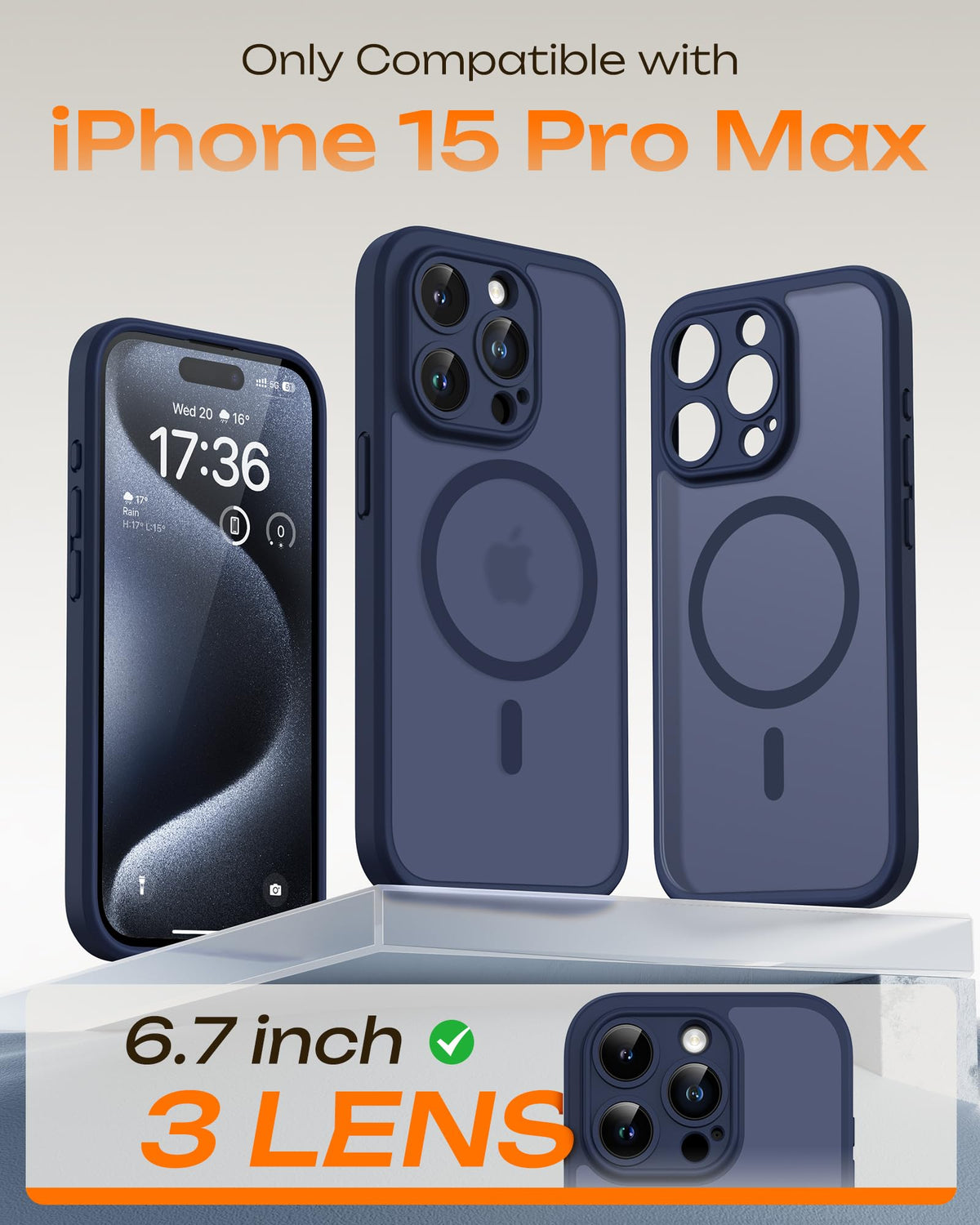 TOCOL for iPhone 15 Pro Max Case, Compatible with MagSafe, Dark Blue