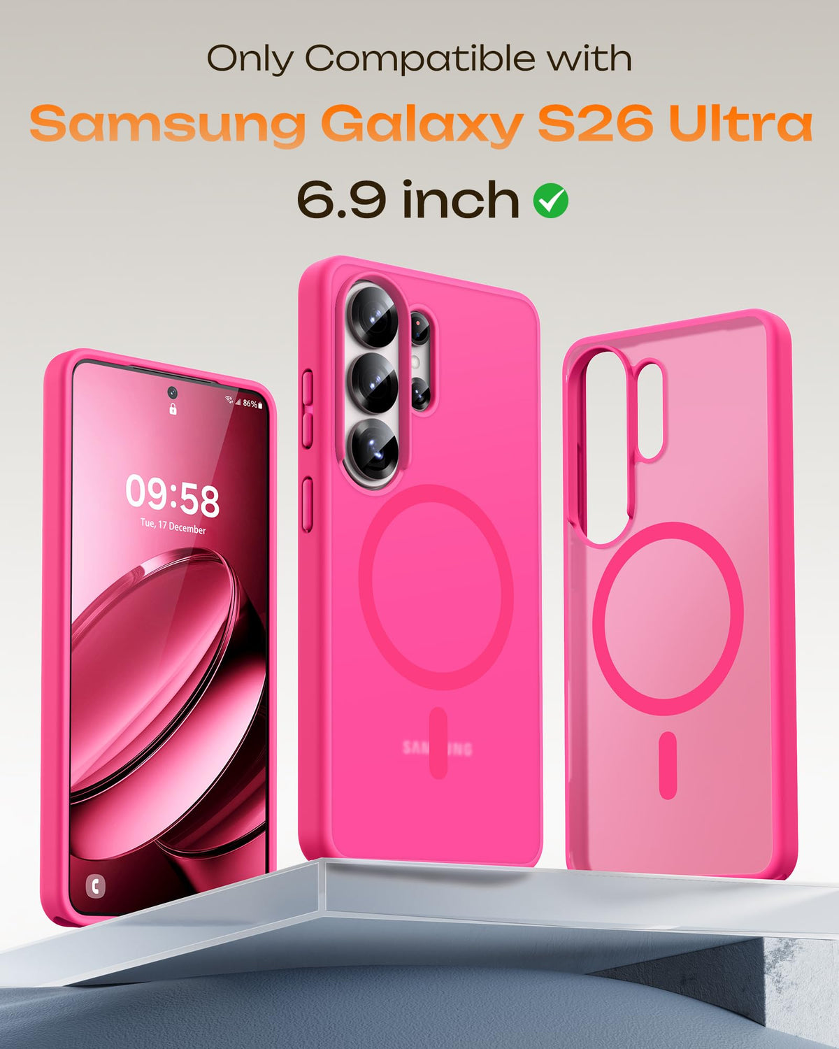 TOCOL for Samsung Galaxy S26 Ultra Case, Compatible with MagSafe, Hot Pink