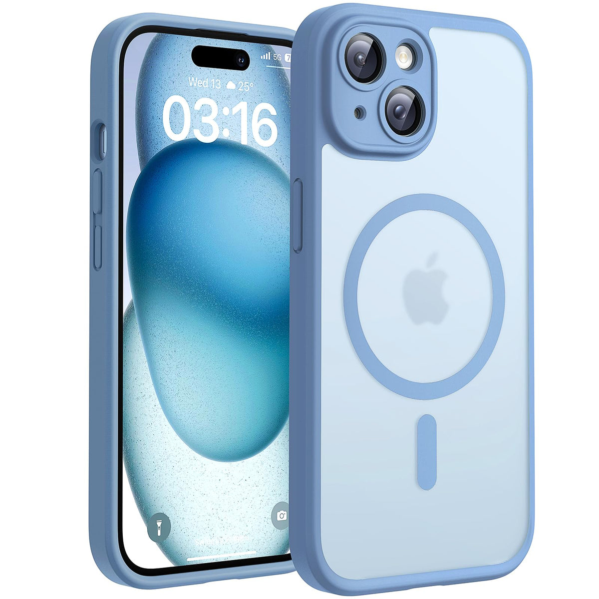 TOCOL Magnetic for iPhone 15 Case 6.1-Inch, Fit for MagSafe, Upgraded [Full Camera Protection], [14FT Military Grade Drop Tested] Shockproof Slim Translucent Matte Back Phone Cover (Light Blue)