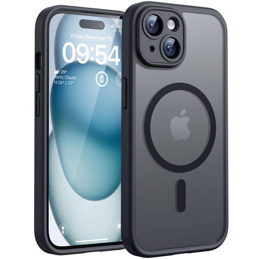 TOCOL Case for iPhone 15, Magsafe, Full Camera Protection, Shockproof, Scratch-Resistant, Translucent Back, Magnetic Mobile Phone Case for iPhone 15, Black