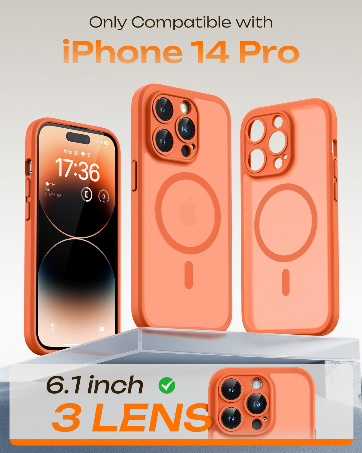 TOCOL for iPhone 14 Pro Case, Compatible with MagSafe, Orange