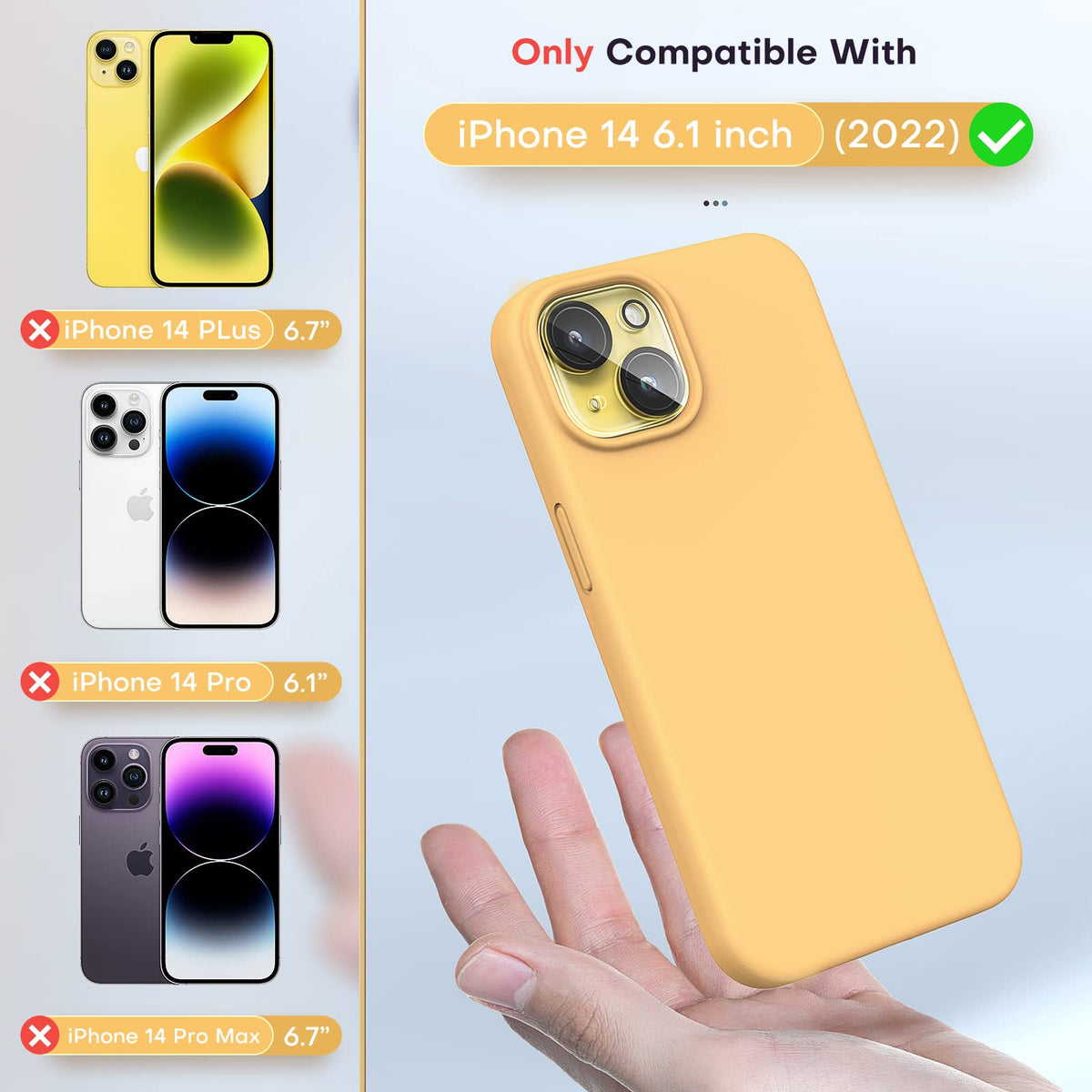 TOCOL 5 in 1 for iPhone 14 Case, with 2 Pack Screen Protector + 2 Pack Camera Lens Protector, Liquid Silicone Phone Case for iPhone 14, Orange