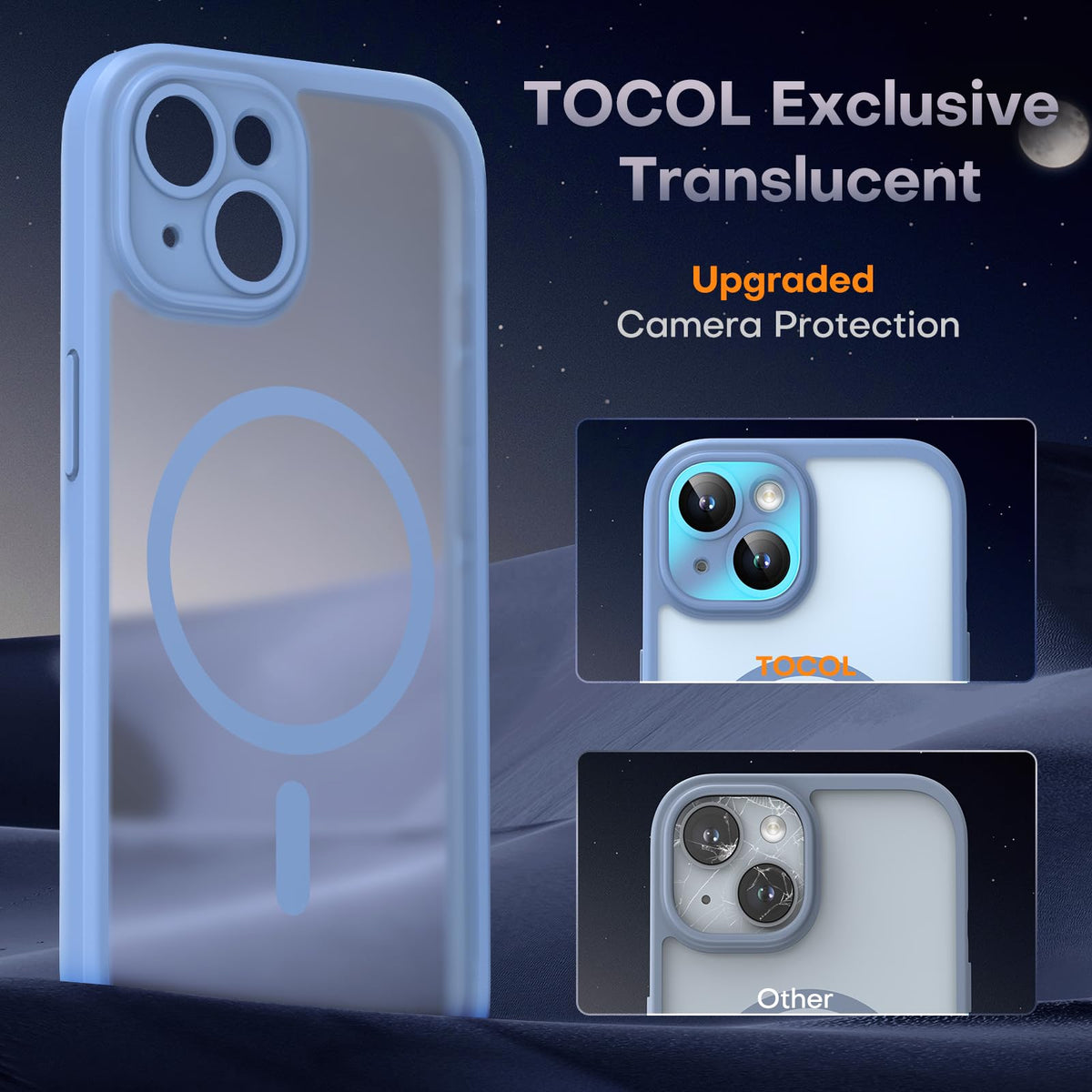 TOCOL Magnetic for iPhone 15 Case 6.1-Inch, Fit for MagSafe, Upgraded [Full Camera Protection], [14FT Military Grade Drop Tested] Shockproof Slim Translucent Matte Back Phone Cover (Light Blue)