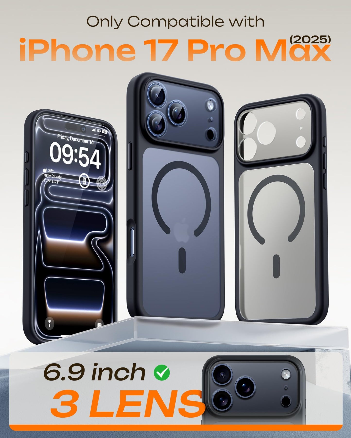 TOCOL for17 Pro Max Case, Full Camera Protection, Drop Protection, Built-in Magnetic Ring, Translucent Matte Phone Case for 17 ProMax 6.9 inch (Space Black)