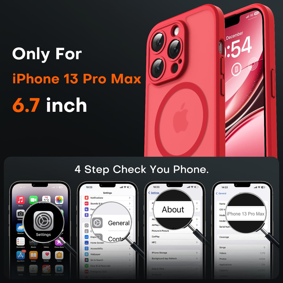 TOCOL for iPhone 13 Pro Max Case, Compatible with MagSafe, Red