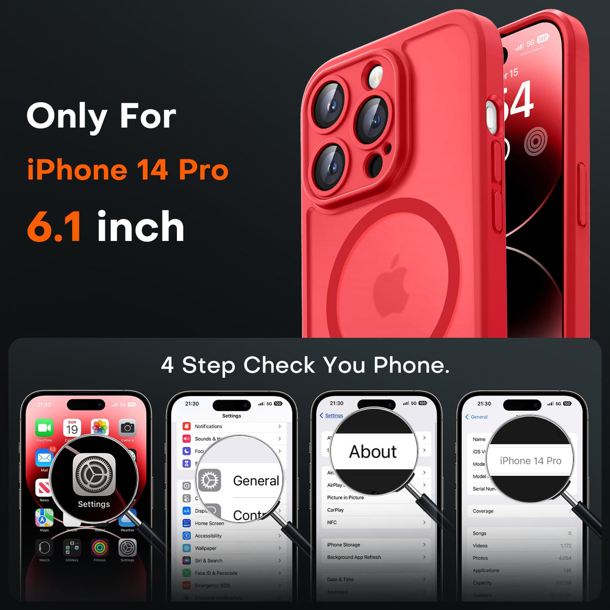 TOCOL for iPhone 14 Pro Case, Compatible with MagSafe, Red