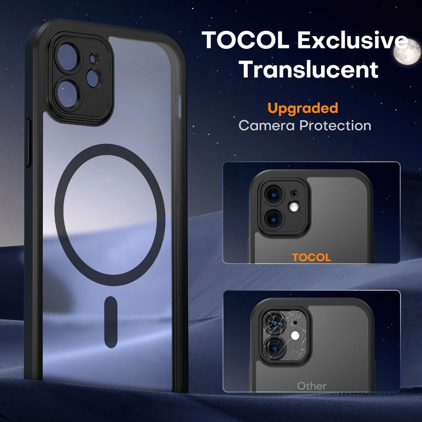 TOCOL for iPhone 12 Case, Full Camera Protection, Drop Protection, Compatible with Magsafe, Matte Phone Case for iPhone 12 6.1 inch (Matte Black)