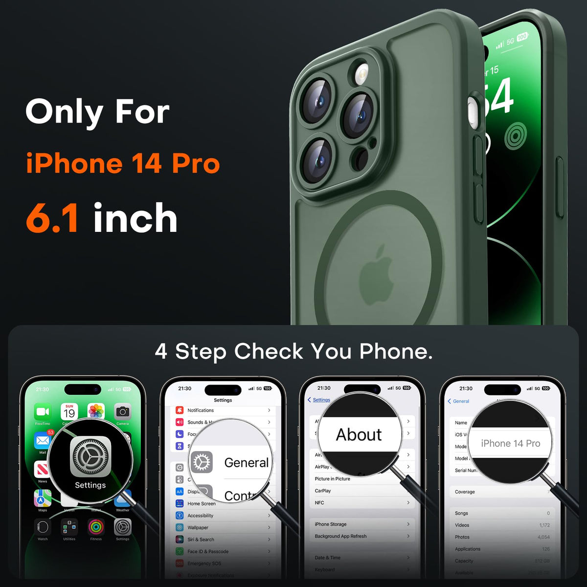 TOCOL Magnetic for iPhone 14 Pro Case, Upgraded Full Camera Protection, Compatible with Magsafe, Drop Protection, Translucent Matte Back Bumper Phone Cover 6.1-Inch, Alpine Green