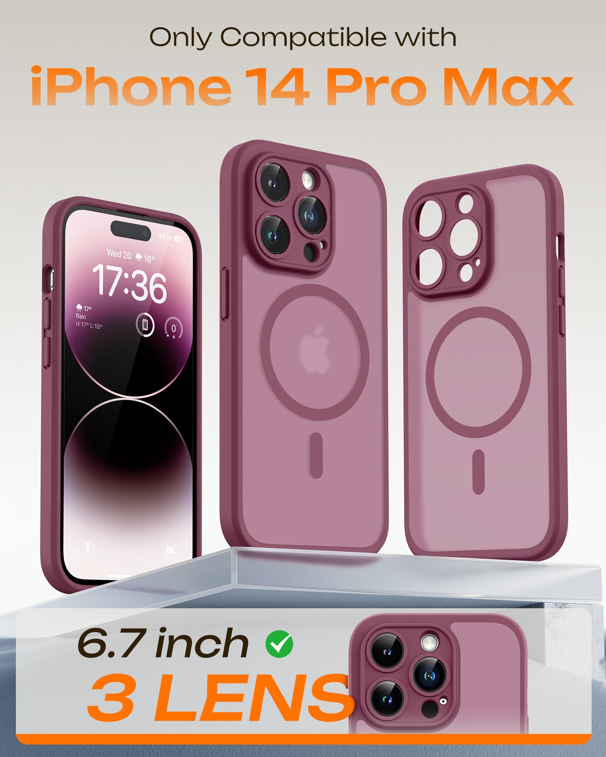 TOCOL for iPhone 14 Pro Max Case, Compatible with MagSafe, Plum